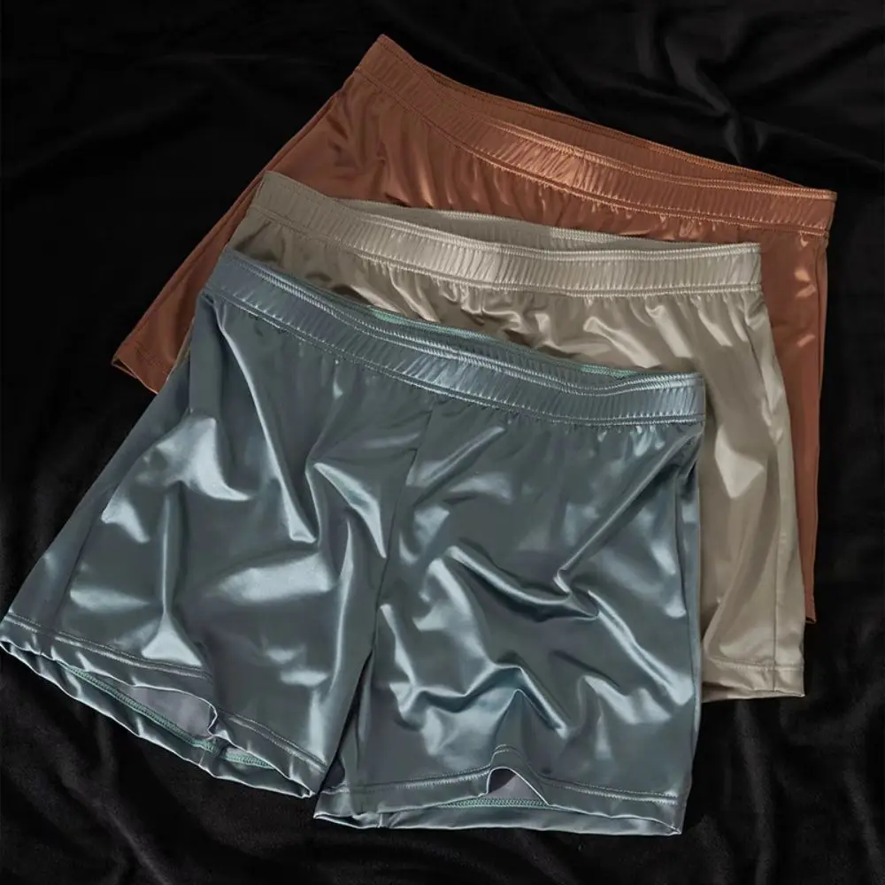 3Pcs Breathable Plus Size Men's Boxer Briefs Mid Waist Seamless Stain Silk Panties Elastic Lingerie Shorts Underpants Gifts