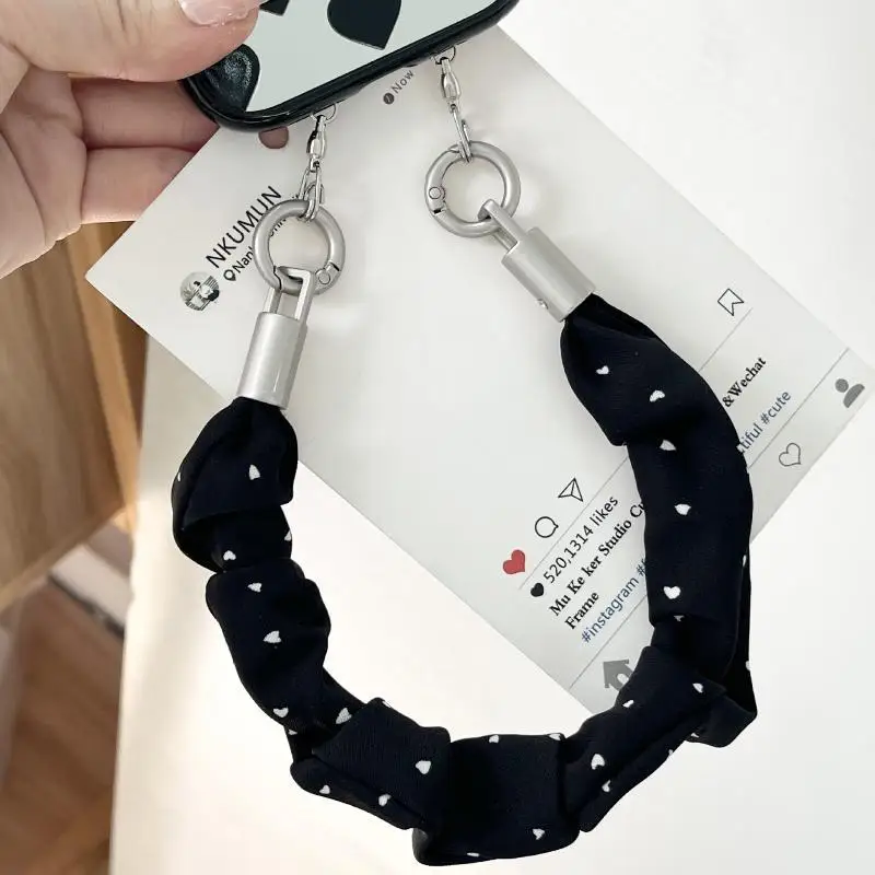 Polka Dot Black White Heart Phone Lanyard Wrist Strap Phone Chain Anti-loss Wristband Phone Case Lanyard Phone Wrist Strap