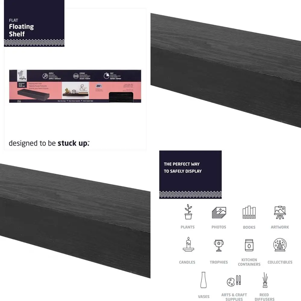 

Modern 24 Black Floating Shelf - Holds 20lbs, Tool-Free Wall Mount, Flat Packed Retail Box