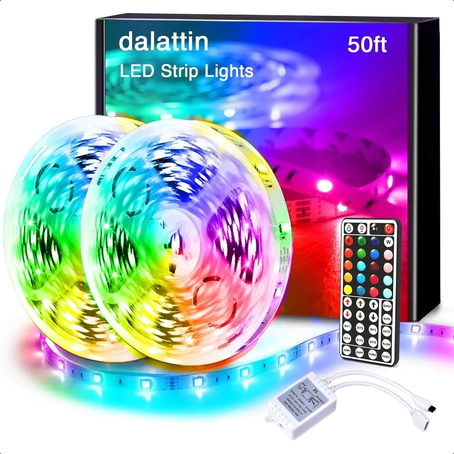 Led Lights for Bedroom 50ft2 Rolls of 25ft RGB 5050 Led Strip Lights Color Changing Kit with 44 Keys Remote Controller and 12V