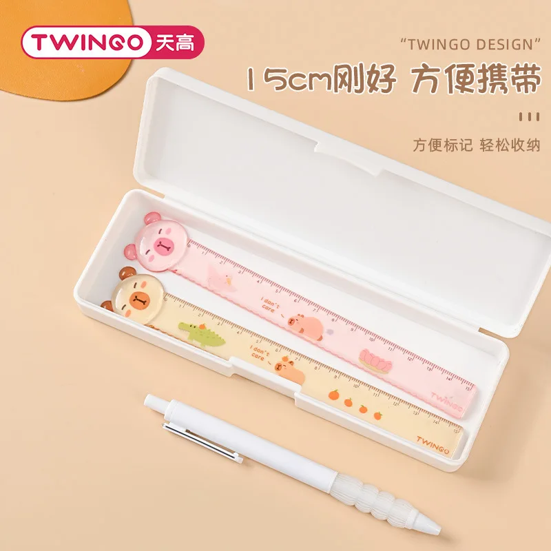 2Pcs/Set Animal 15cm Kawaii Clear Capybara Bookmark Ruler Cartoon Transparent Ruler Scale School Supplies Office Stationery Gift