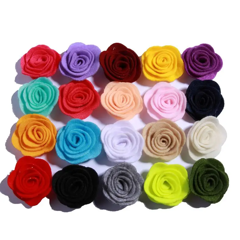 120PCS 4CM Mini Chic Felt Rose Flowers For Apparel Accessories Nonwovens Material Fabric Flower For Hair Headband Accessories