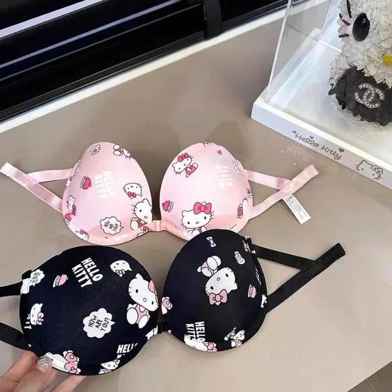 Hello Kitty new Japanese style cute kawaii underwear front button beautiful back small breast girl fashion trend halter bra set