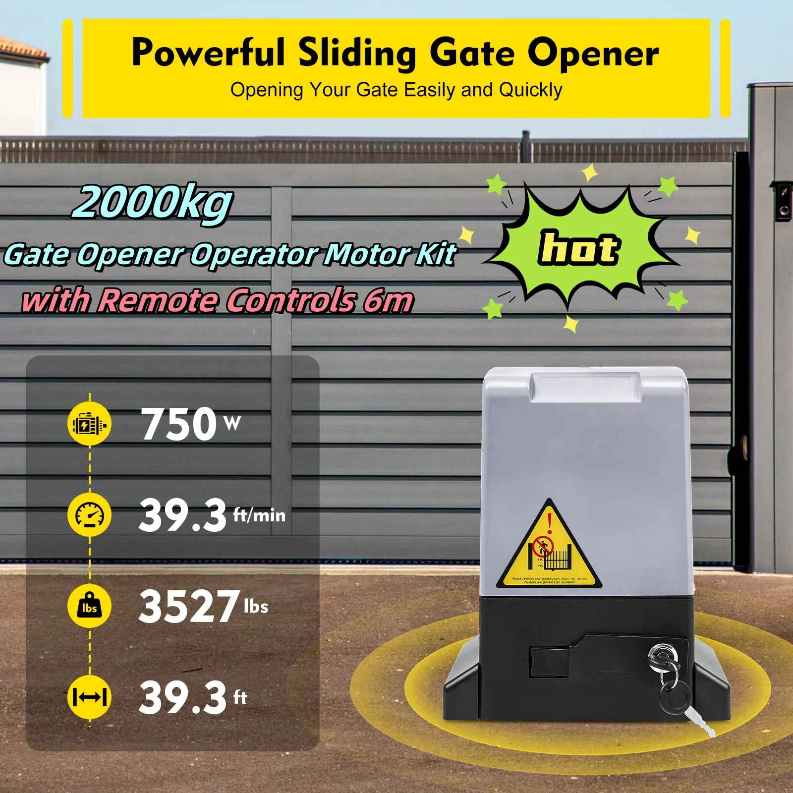 

2000kg Automatic Sliding Gate Opener Operator Motor Kit with Remote Controls 6m Rack Drive