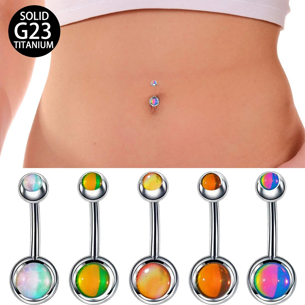 1PC G23 Solid Titanium Belly Button Rings For Women Flash Film Glitter Gem Belly Button Ring Navel Piercing Body Jewelry