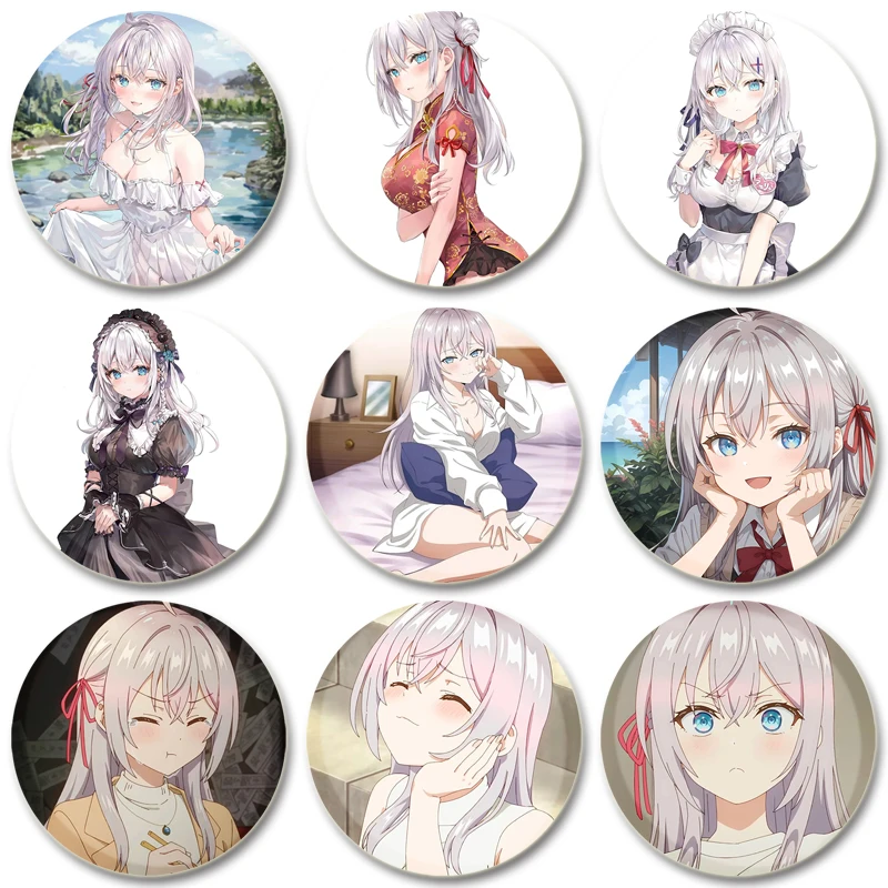 58mm Anime Alya Sometimes Hides Her Feelings in Russian Brooch DIY Buttons Badge Snap-in Craft Pins for Clothes Decoration