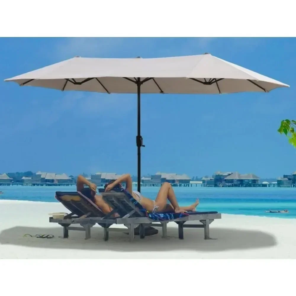 

Customizable Large Patio Umbrella, Outdoor Double-Sided Table Market Umbrellas w/Crank Handle