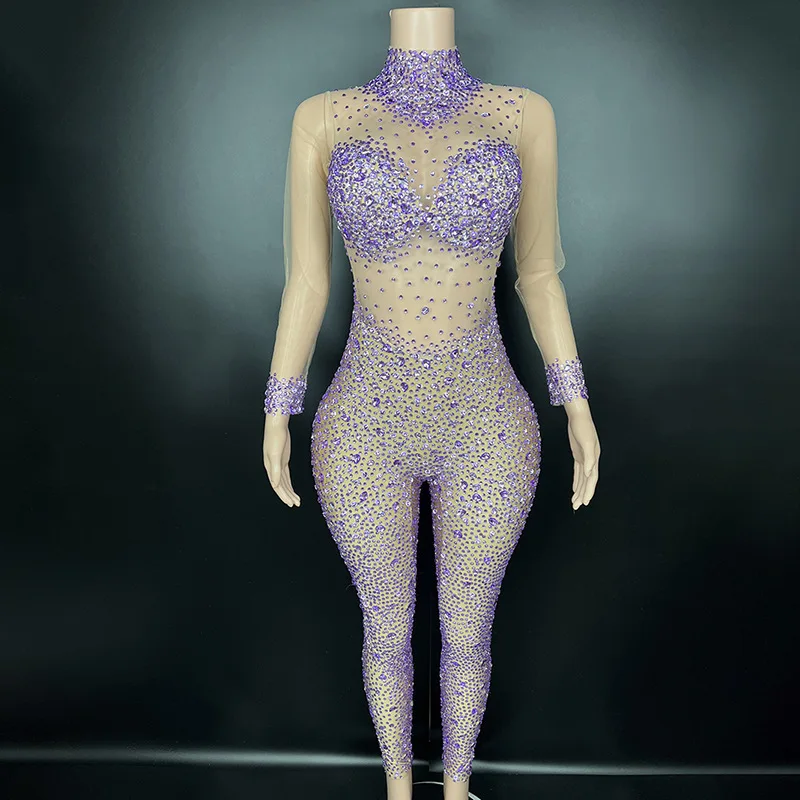 الفاخرة الراين شبكة شفافة بذلة سيدة مساء حفلة موسيقية الماس عيد ميلاد احتفال الزي المرحلة ارتداء #3