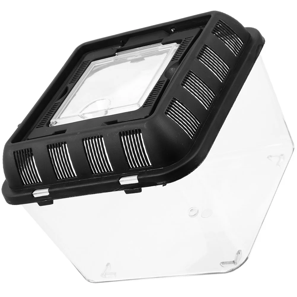 

Plastic Turtle Container Small Pet Breeding Box Reptile Anti escape Case Living Tank Animals Mini Storage Holder Black Square