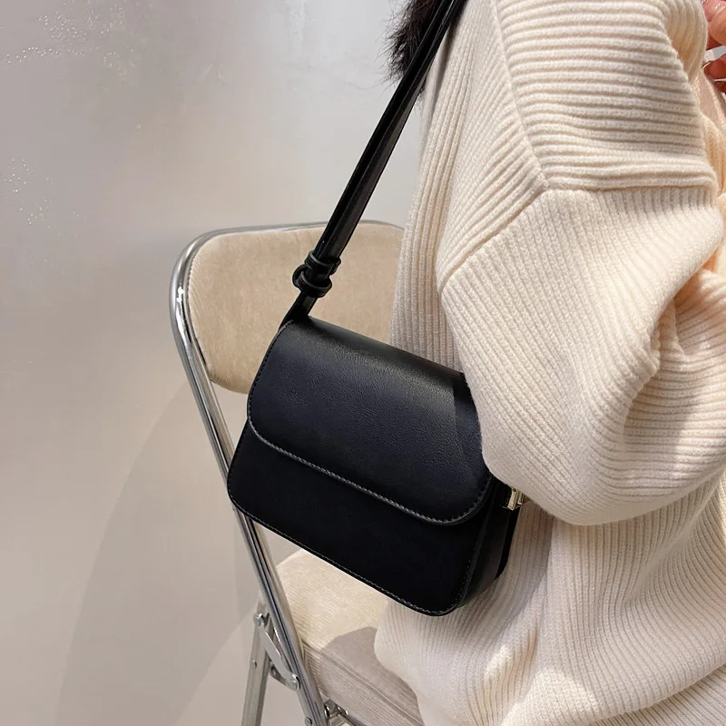 Trendy All Match Underarm Shoulder Bag Women PU Leather Crossbody Bag Solid Color Flap Messenger Bag Fashion Handbags And Purses