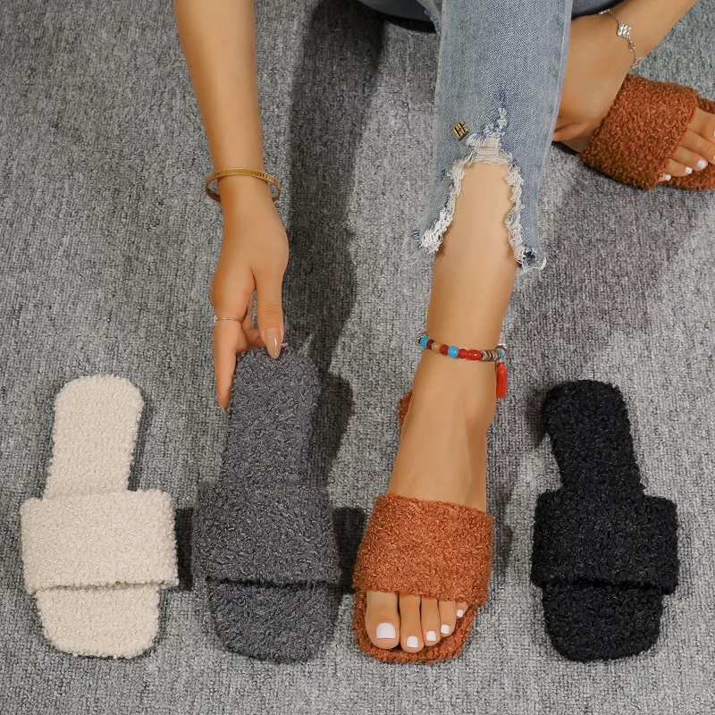 

Women's Slippers 2025 Family Women's Short Plush Flat Slippers Fashion Summer Indoor Women's Shoes Pantuflas De Mujer Flip Flops