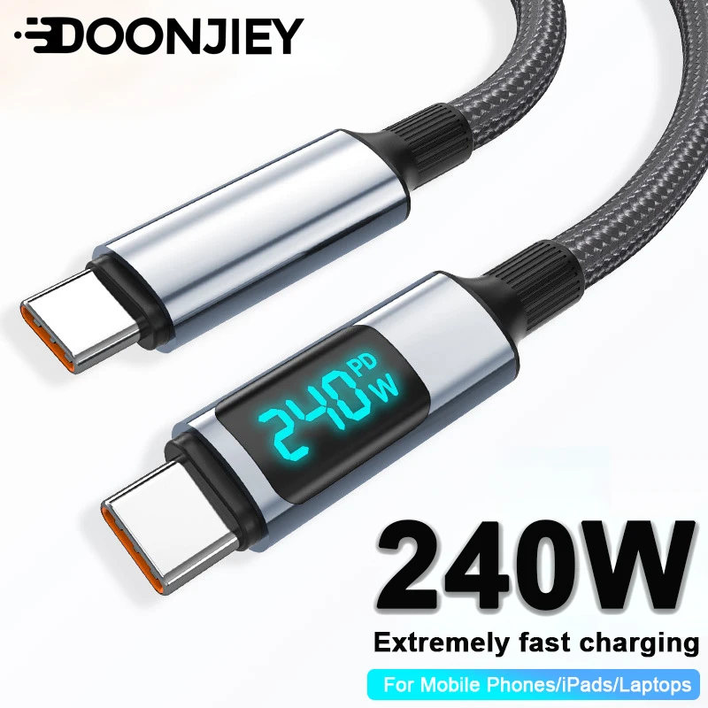 Digital Display Screen USB-C Cable 240W PD Type-C Fast Charg