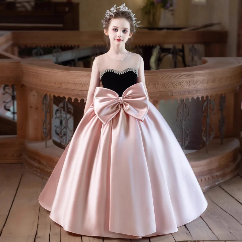 Girls' Evening Dress Exquisite High-End Light Luxury Niche Host Girl Princess Dress Children's Piano Performance Costume