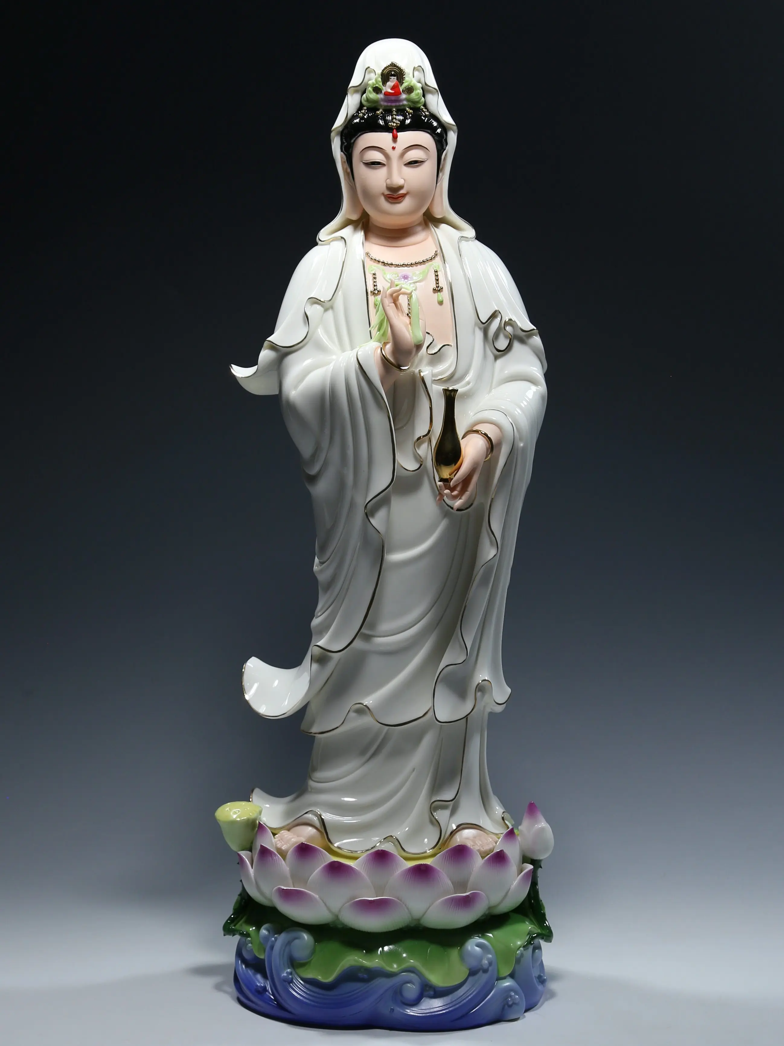 XL 6 to 21 inch Lilian Guanyin Bodhisattva statue is dedicated to Guanyin Buddha statue smiling face station household ceramic