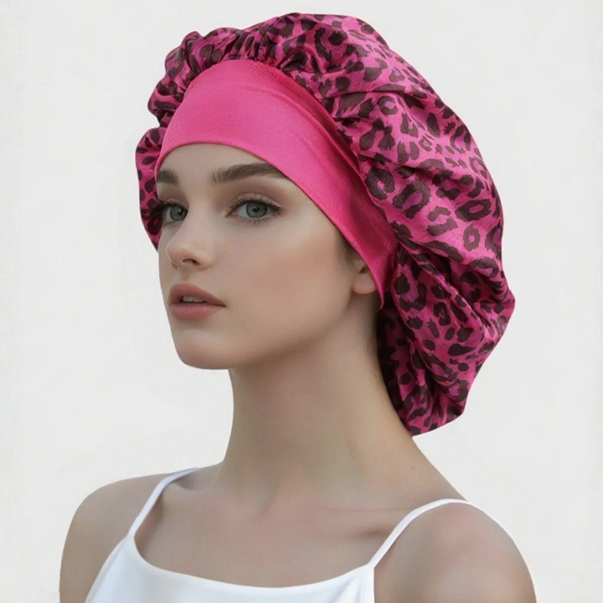 Unisex Pink Leopard Butterfly Sleep Cap Soft Comfortable Material Ideal for Students Couples Daily Sleep Makeup Festive Gift