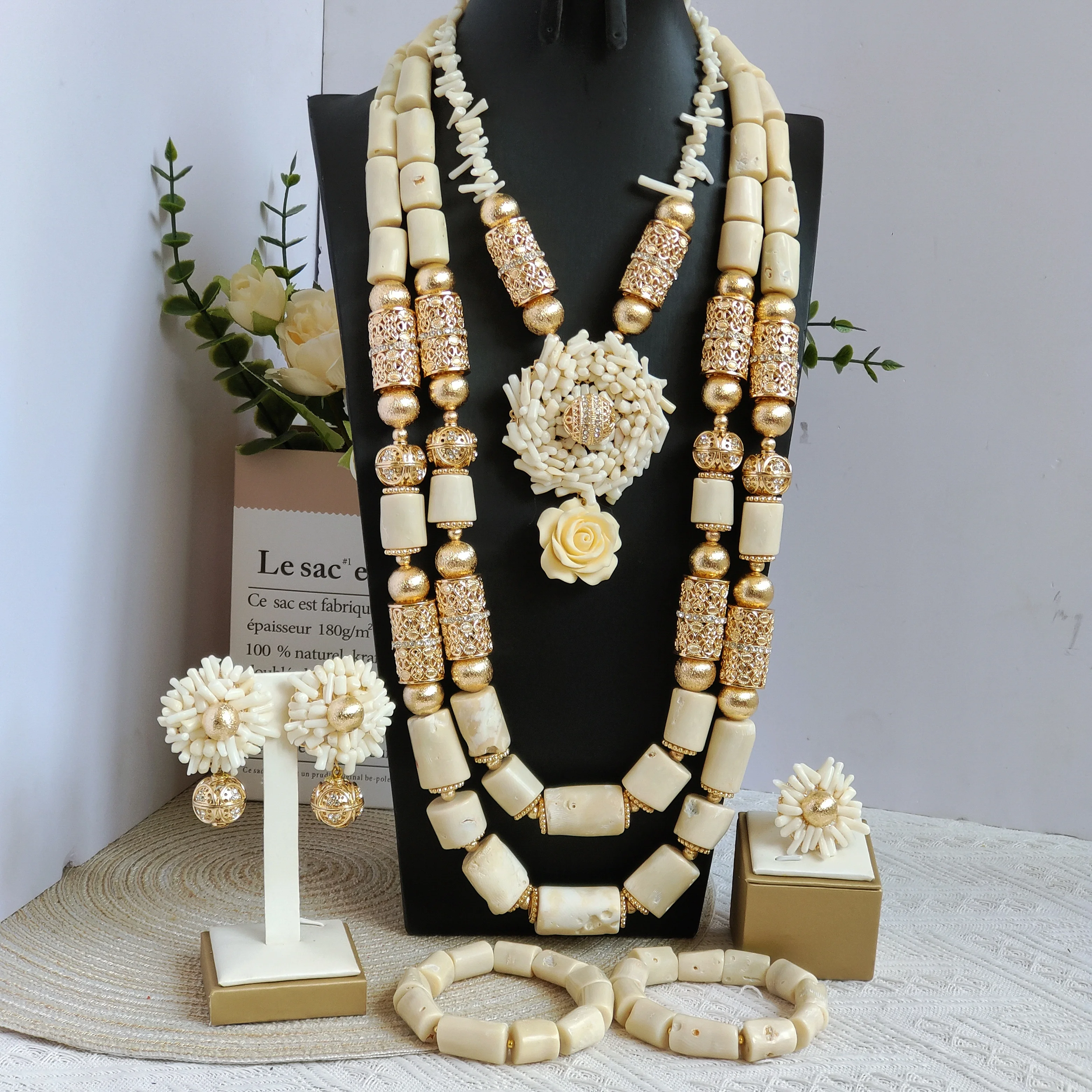 

natural white coral beaded necklace nigerian jewelry sets for woman luxury