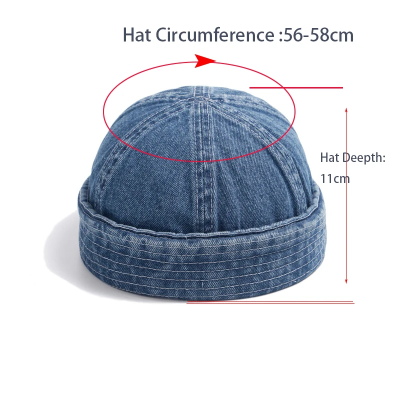 Washed Vintage Denim Dome Hat Decor Beanie Hats Solid Color Docker Cap Spring Women Men Hip Hop Landlord Hat Brimless Caps