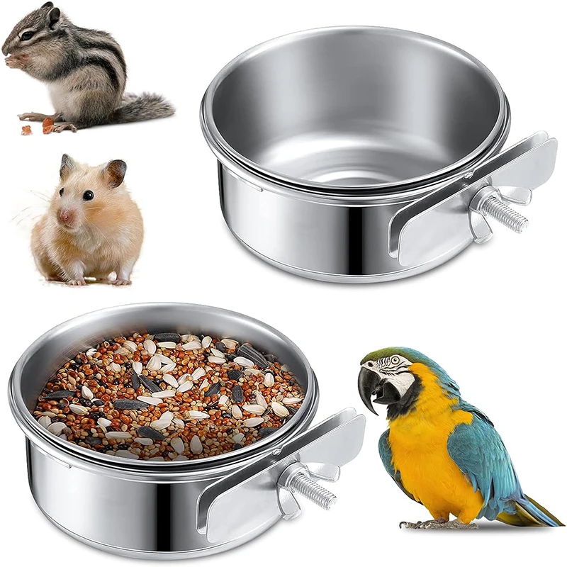 2 Pcs Bird Feeding Cups with Wing Nut Stainless Steel Food Water Bowls for Birds Hamster Small Pet Cages Bird Cage Feeder Set