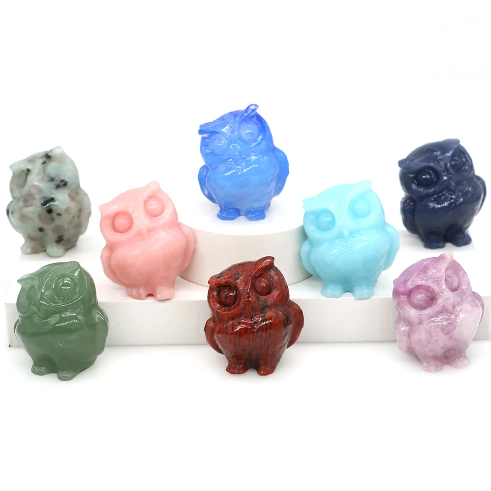 

1.2" Natural Crystals Stones Owl Statue Animal Bird Ornaments Crafts Handmade Quartz Figurine Healing Home Decoration Wholesale
