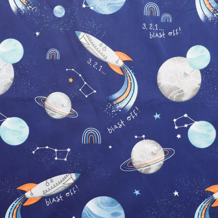 Cotton Fabric for DIY Patchwork, Handmade Cloth, Space Shuttle, Star, Rainbow Printed, Sewing Craft, Quilt, Baby Dress, tecido,