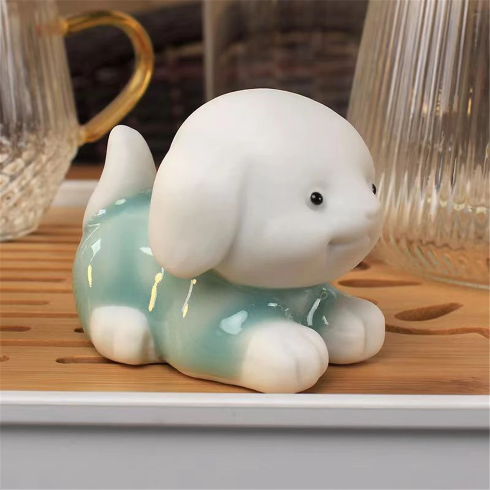 Ceramic Purple Clay Tea Pet Cow Animal Puppy Sculpture Rabbit Dog Bulldog Calf Statue Celadon Chinese Tea Figurine Desktop Decor