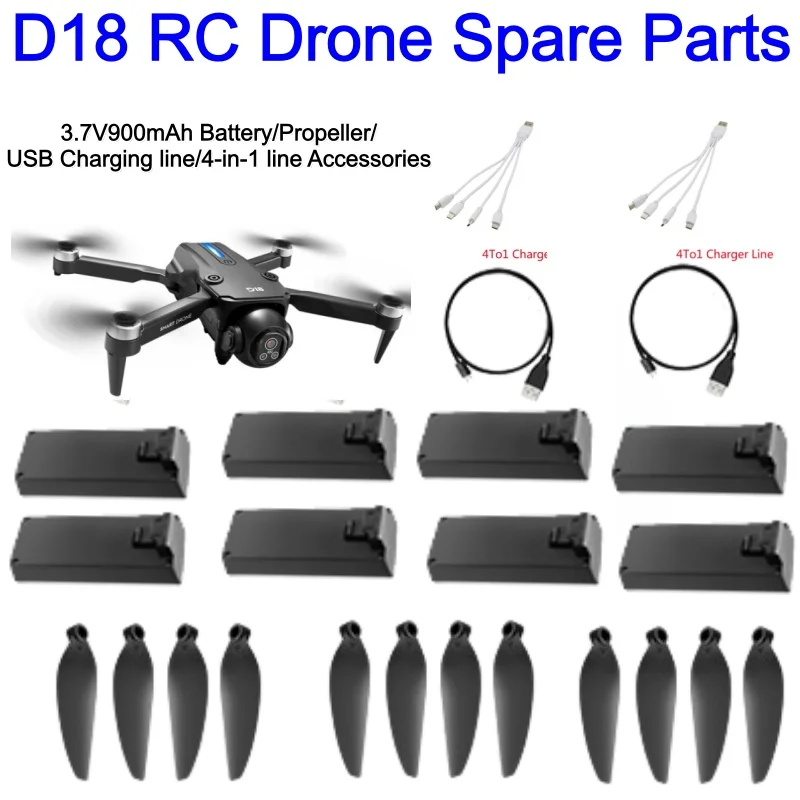 

D18 RC Drone Spare Parts Battery 3.7V900mAh Propeller USB Charging line 4-in-1 Charging Line Accessories For D18 Brushless Dron