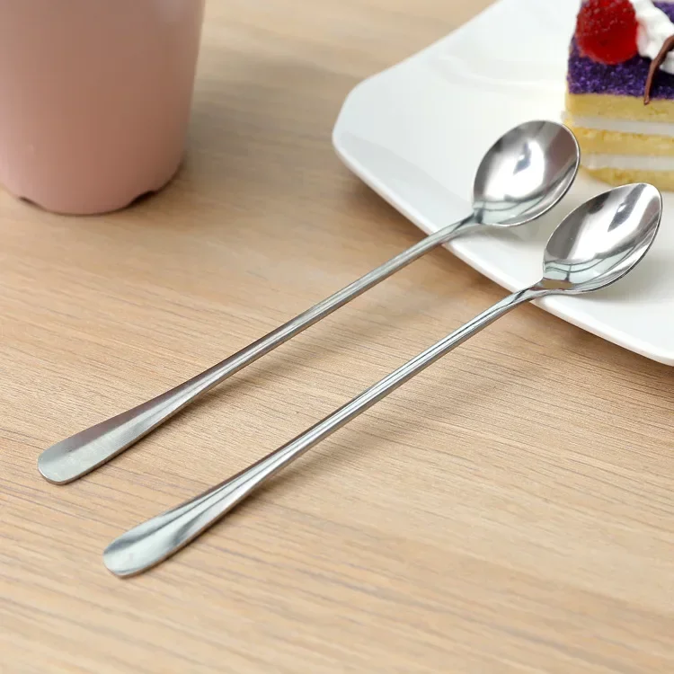 Silver Coffee Soup Spoon for Eating Mixing Stirring Long Handle Teaspoon Ice Cream Honey Spoon Cocktail Spoons Kitchen Cutlery