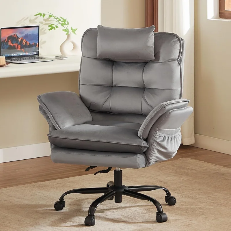 

Velvet Big & Tall Executive Chair – Flip-Up Armrests, Headrest, 135° Recline, Side Pockets, Swivel Home Office