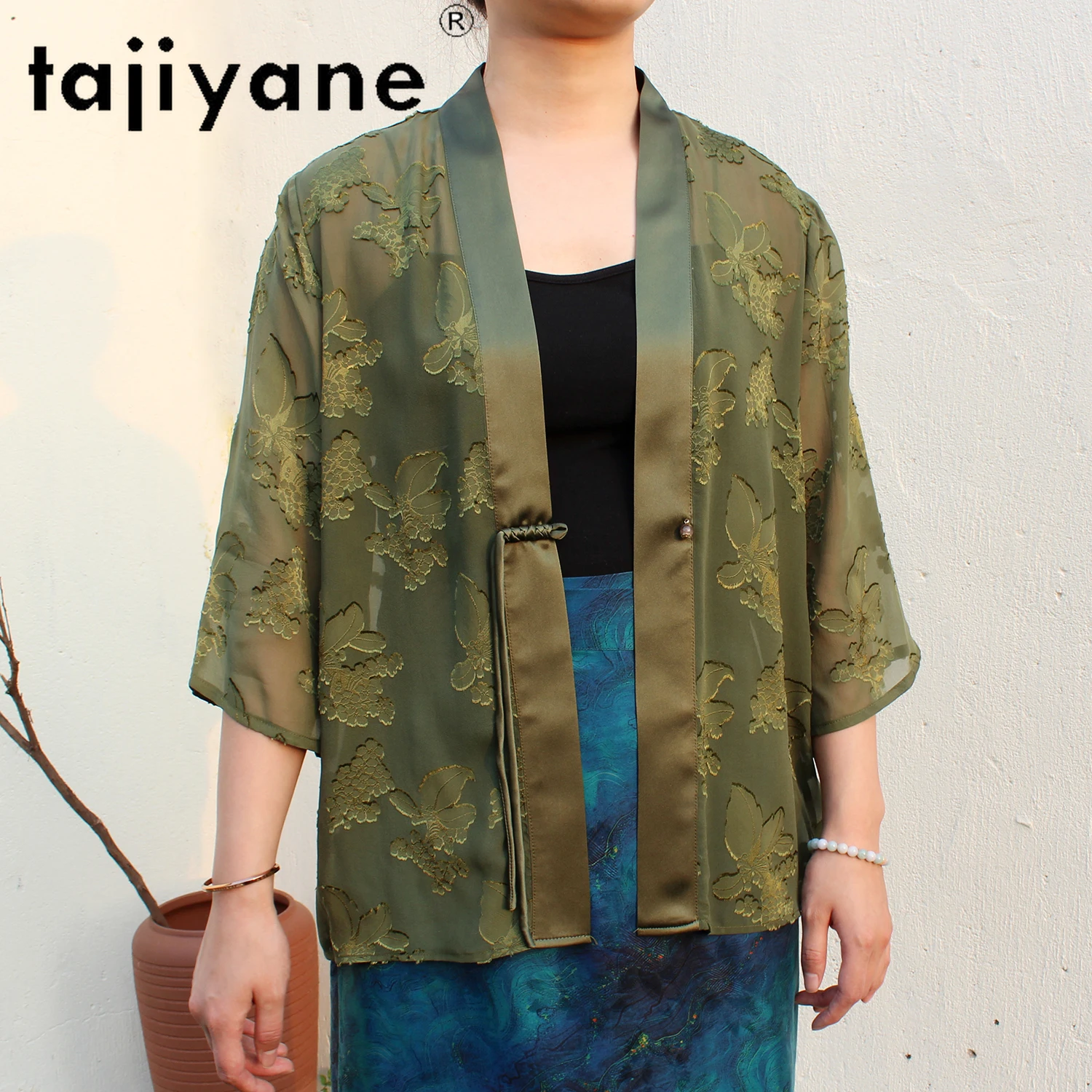 TAJIYANE 100% Mulberry Silk Blouse High Quality V-neck Blouses Half Perspective Summer Silk Cardigan 2025 Ladies Clothes Camisas