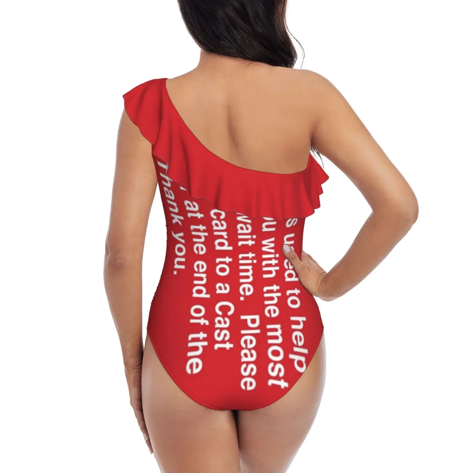 Wait Time Red Card One Shoulder Ruffle Swimsuits Bodysuit One Piece Swimwear Women New Female Beach Swimsuit World Walt World