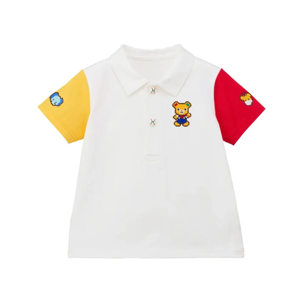 

girls clothes kids clothes Boys girls summer short-sleeved tops Cute turtleneck T-shirt Colorful patchwork short sleeve shirt