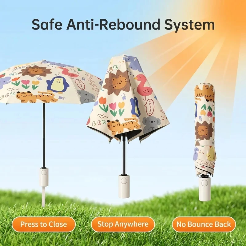 Free Shipping Automatic Foldable Kids Umbrella Anti Rebound 360 Reflective Strip Sun Rain Umbrella For Elementary Students