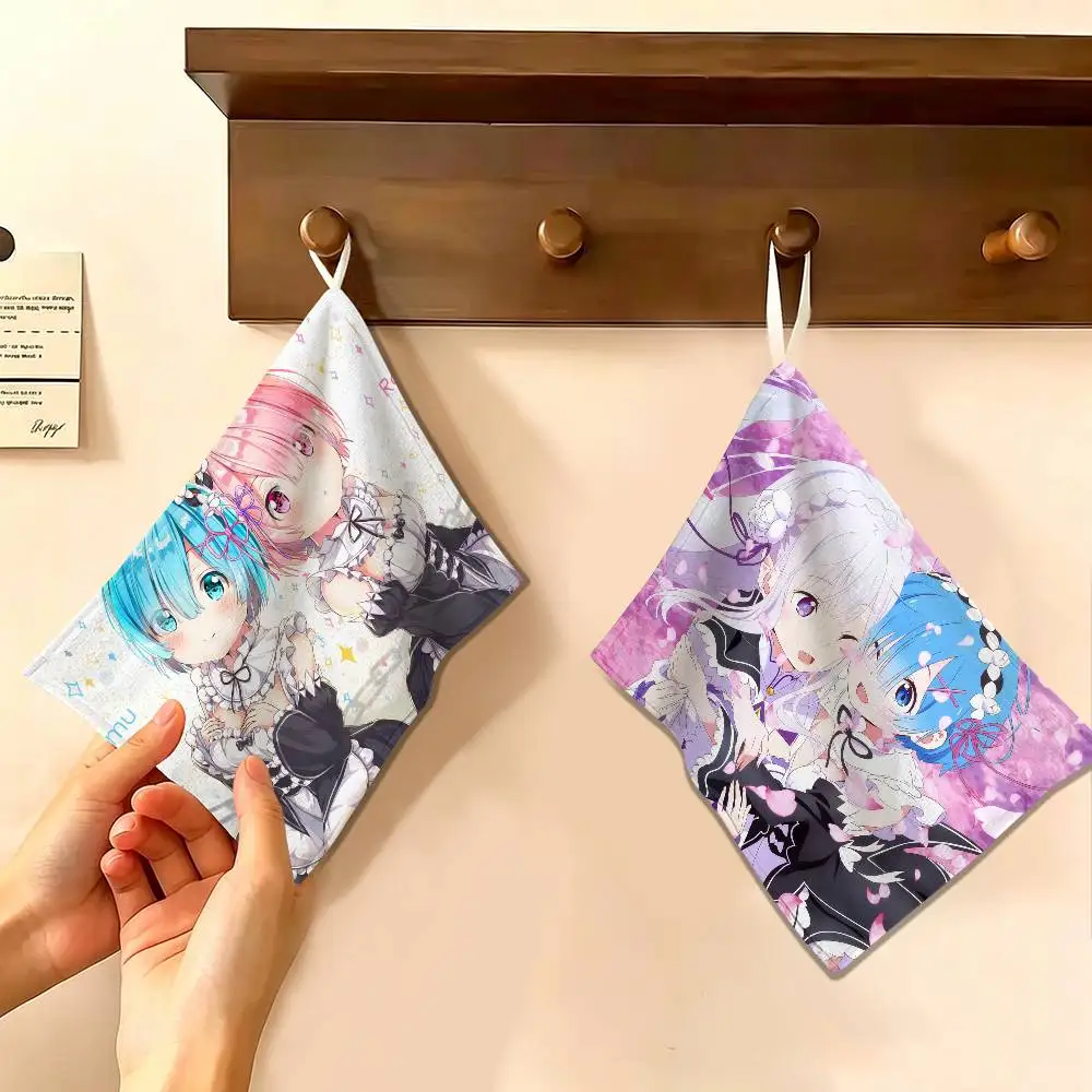 Re Zero Starting Life in Another World Household Hanging Towel, Polyester Cotton Hand Wiping Towel, Sturdy for Bathroom Bedroom