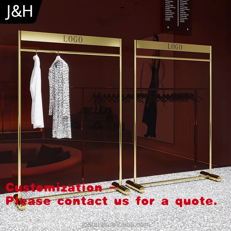 custom.Modern Shiny Gold Stainless Steel  High Quality Clothing Rack Garment Display Stand With Wheels