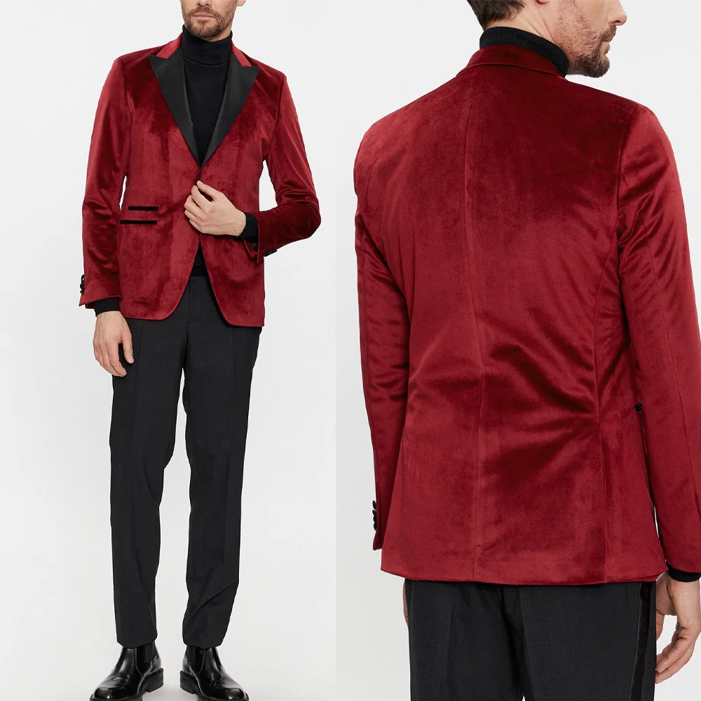 

Elegant Men Suit 2-Piece Blazer Single Breasted Velvet Jacket Slim Fit Wedding Tuxedo Groom Prom High Quality Customized