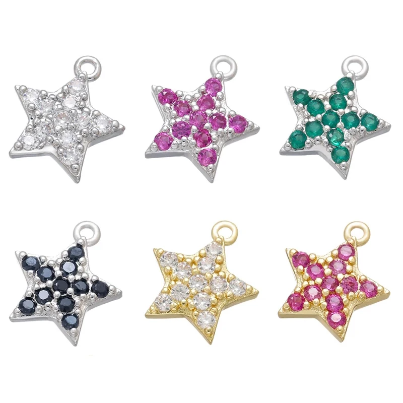 ZHUKOU gold color CZ crystal star earrings charms small pendant for Jewelry making accessories supplies wholesale VD837