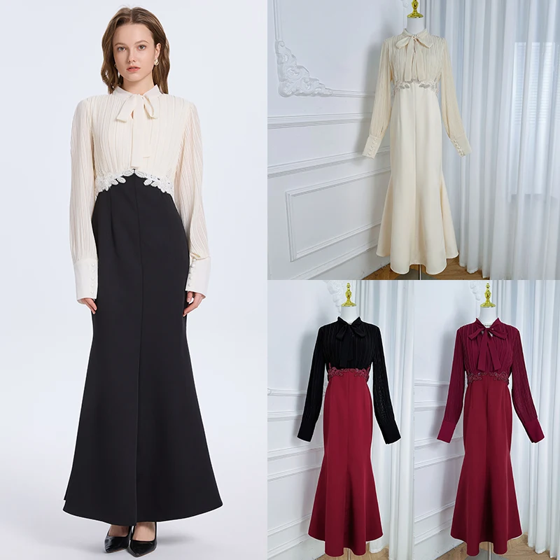 

Элегантное французское женское платье - плиссированное лоскутное платье русалки с ручным украшением из бисера, универсальное повседневное шикарное вечернее платье