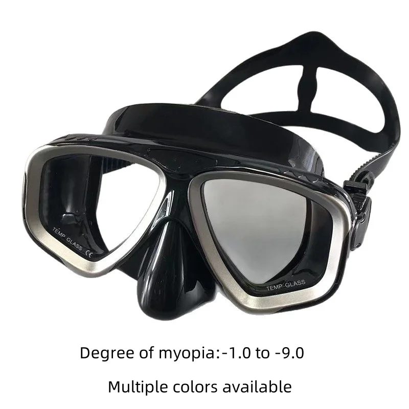 Myopia Diving Goggles, Masks, Large-Frame Wide-Field Snorkeling Equipment, Adult Swimming Goggles Glass Lenses -1.0 to -9