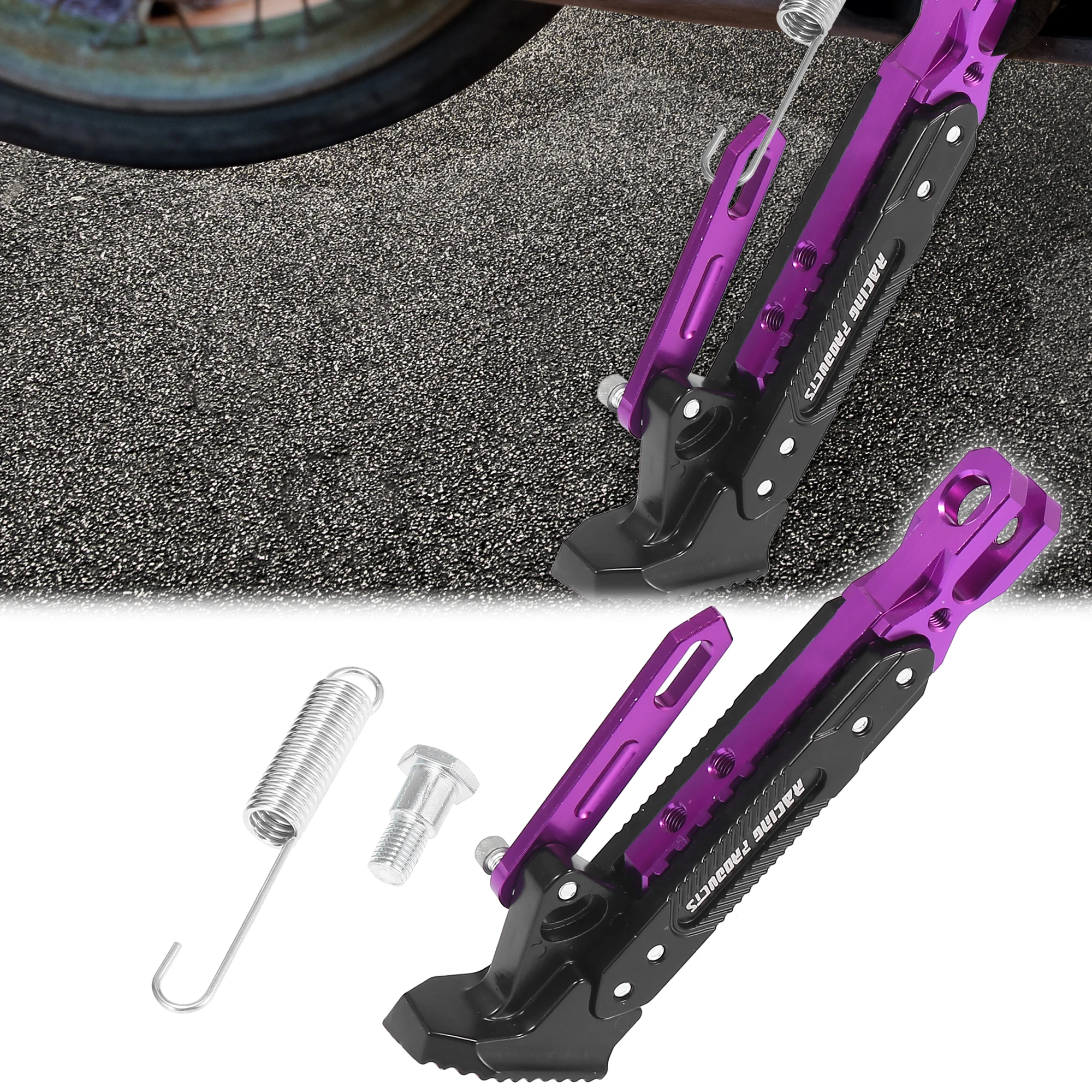 Motoforti Aluminum Alloy Motorcycle Kickstand Adjustable Side Parking Foot Support Stand Holder Motorcycle Accessories