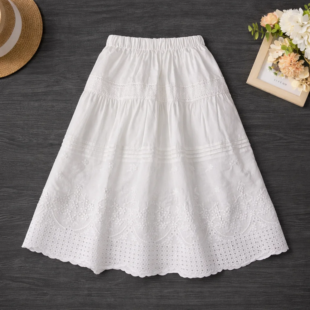 

Белая юбка-миди для девочек с кружевной вышивкой, повседневная летняя одежда с эластичной талией, размеры 6, 7, 8, 10, 12 лет