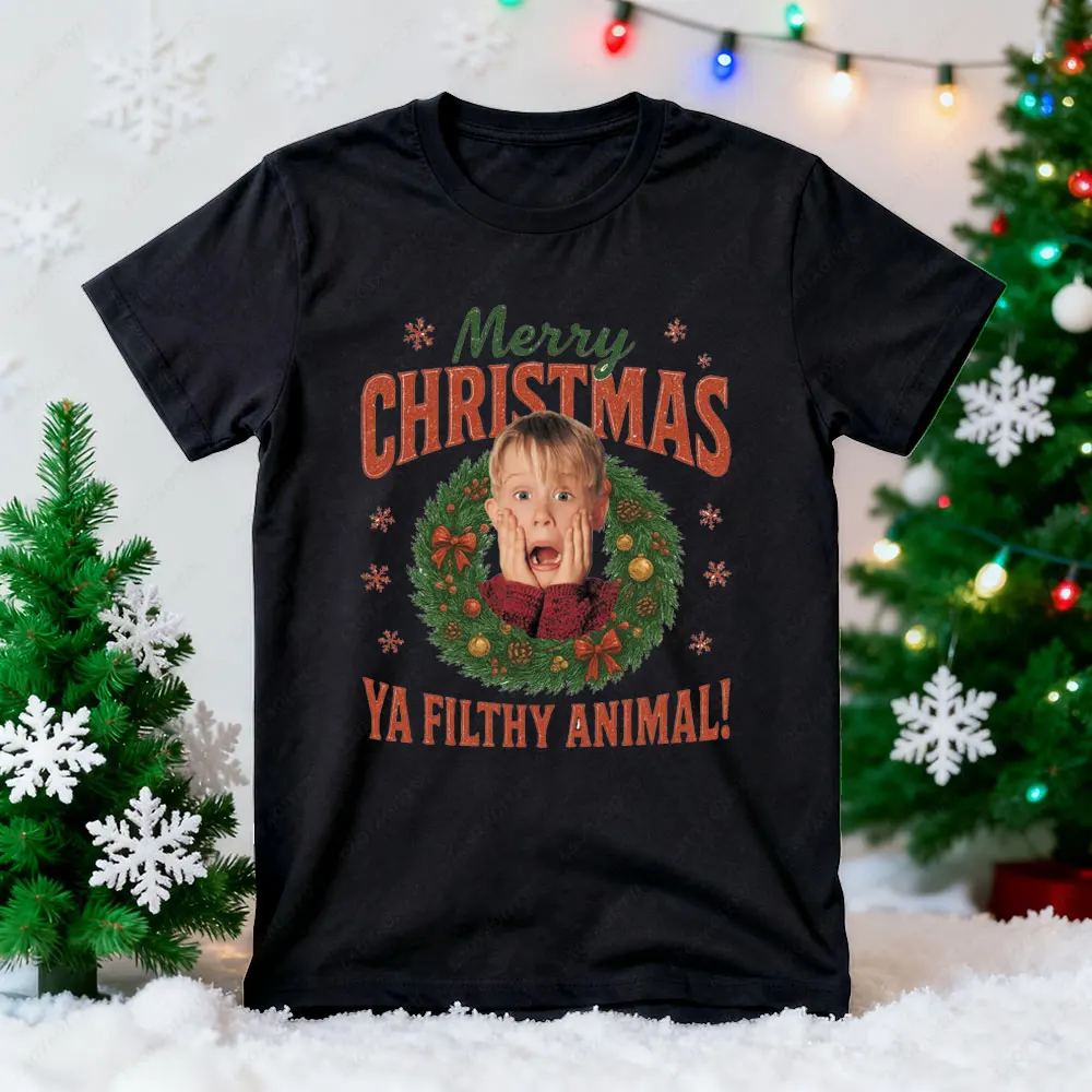 McCallister Home Alone النساء الرجال القطن تي شيرت عيد ميلاد سعيد الصيف قميص أعلى هدية الكريسماس عيد الميلاد فيلم قمم تي شيرت #6