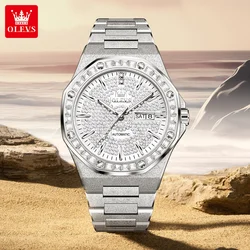 OLEVS 9803 Luxury Men's Automatic Mechanical Watch Week Calendar Fashion Diamond Dial Luminous Waterproof Business Watches Male