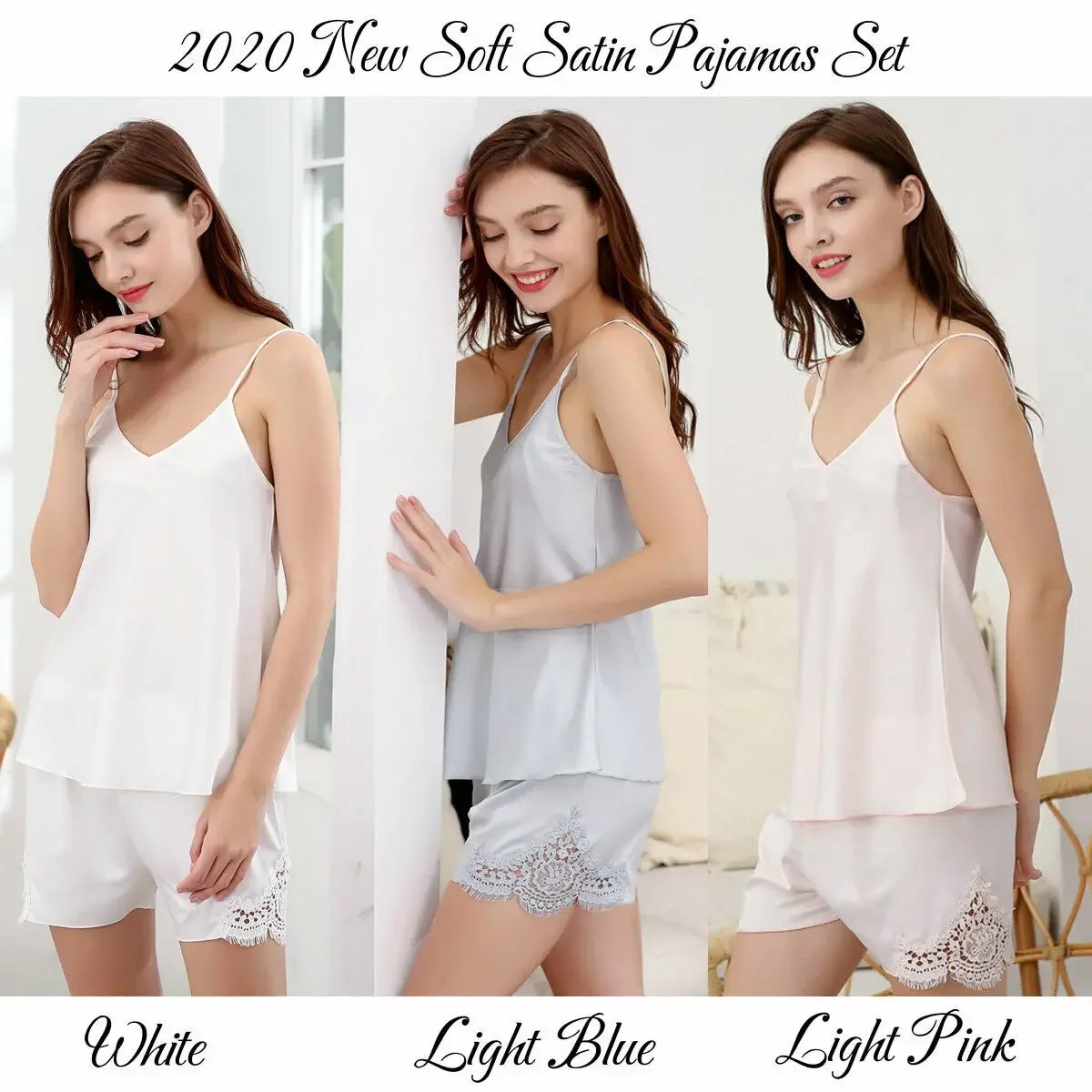 

Sling Set Lace Pyjamas Set Women Silk Satin Pajamas Set Sleeveless Tops Lady Sleepwear Nightwear Lace Pajamas for Women
