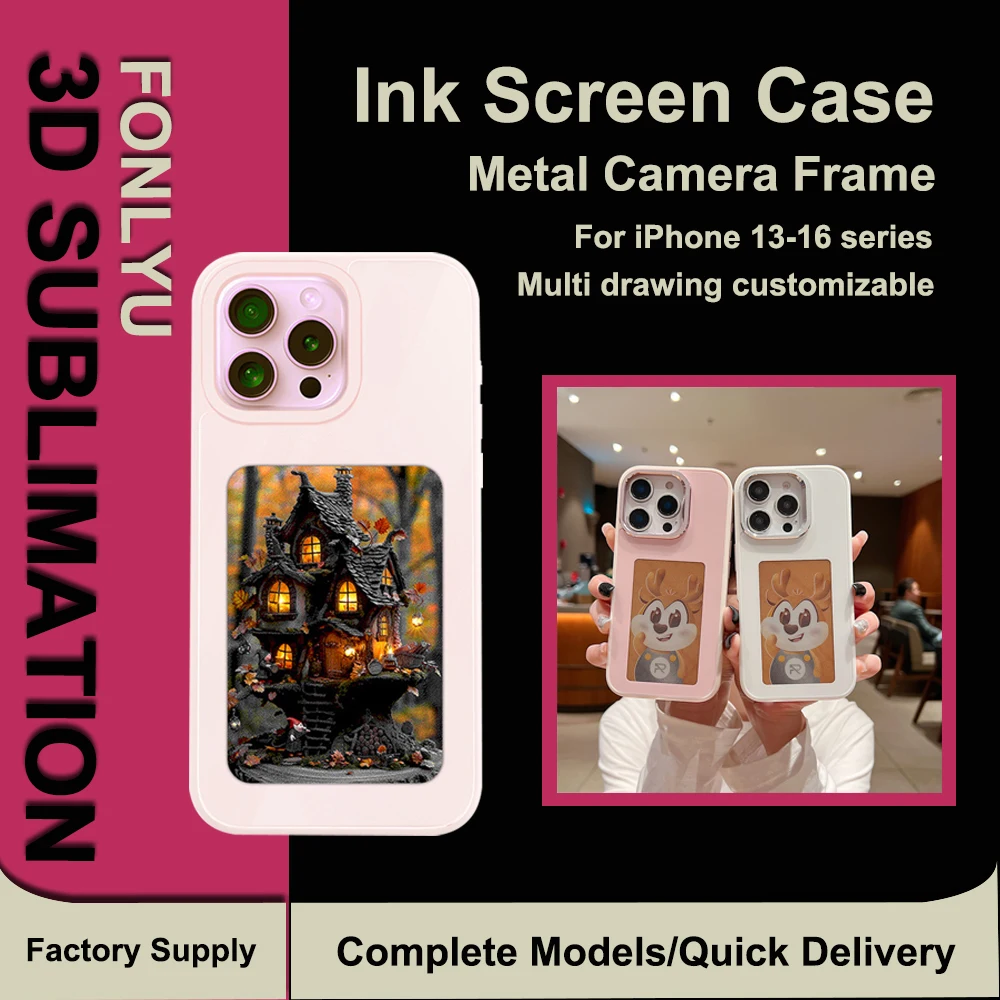 

Fonlyu 2 PCS DIY E-ink Screen Phone Case Suitable For IPhone 16 15 14 13 Pro Max Wireless Transmission 3.7-inch Photo Phone Case
