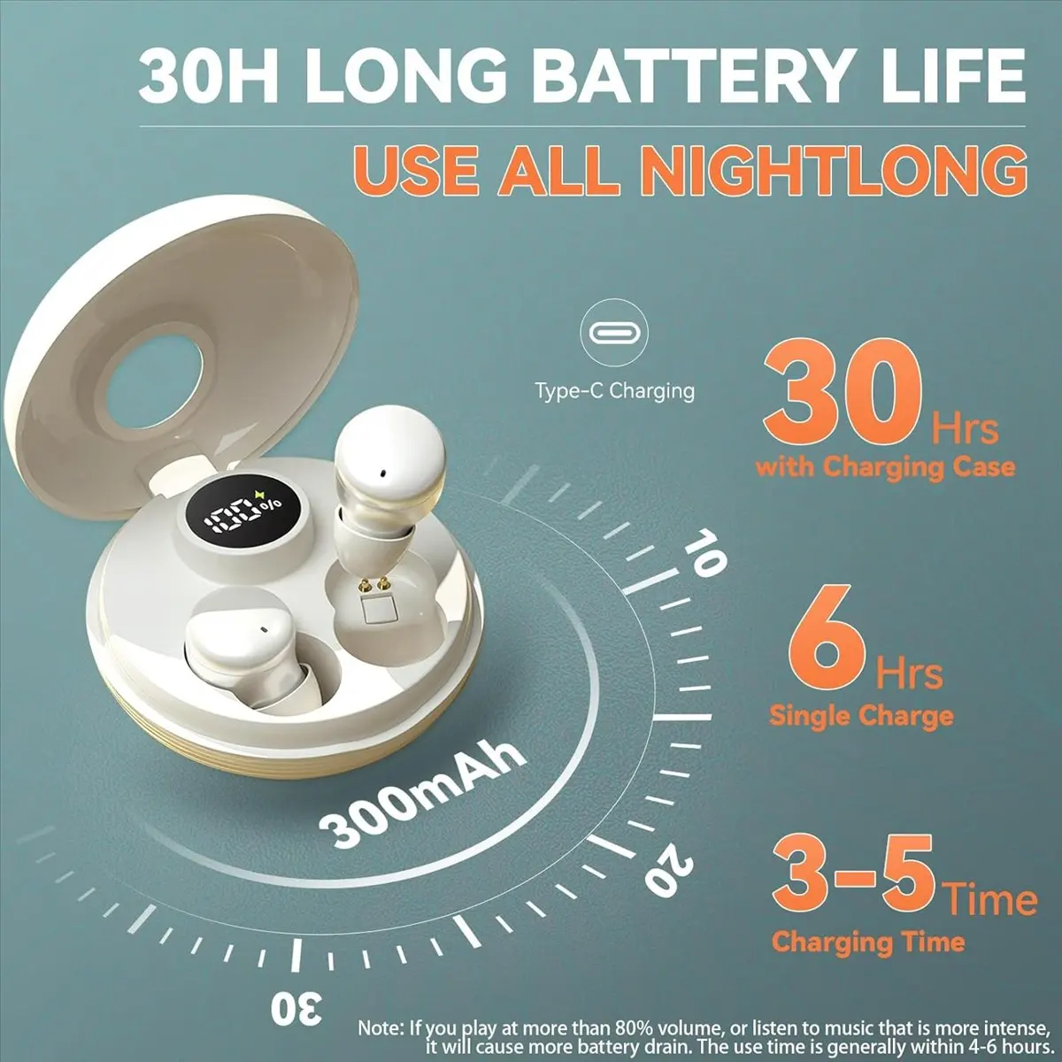 سماعات أذن للنوم، سماعات أذن بلوتوث لاسلكية صغيرة للنوم، سماعات رأس لاسلكية لحجب الضوضاء - أبيض - A22U #5