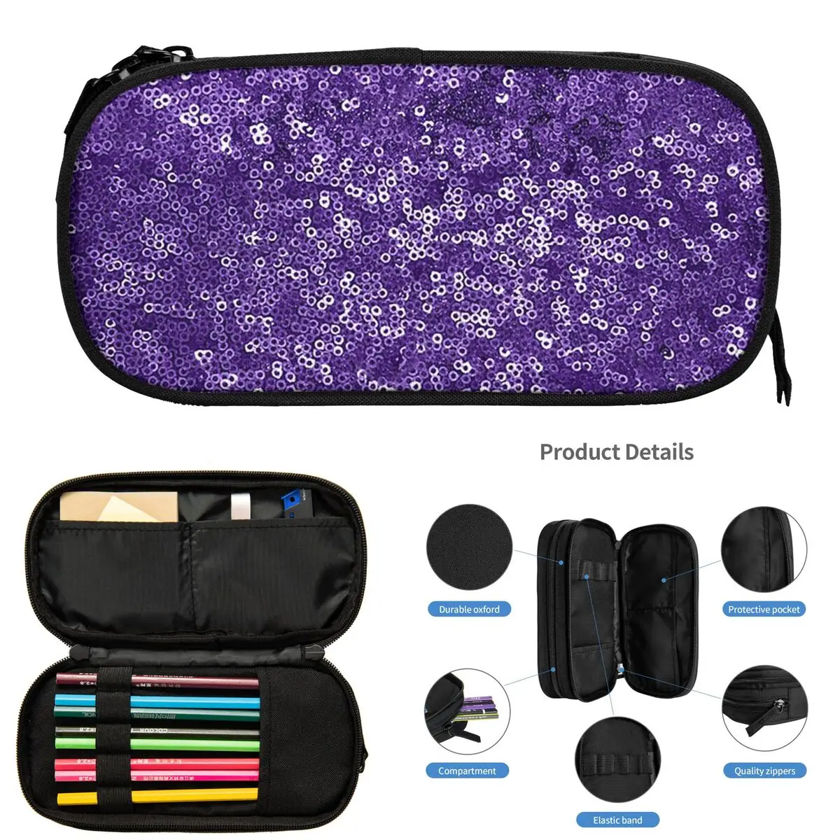 

Фиолетовые пеналы с блестками для студентов, подарки, коробка для ручек, сумка-карандаш большой емкости, пенал для хранения канцелярских принадлежностей