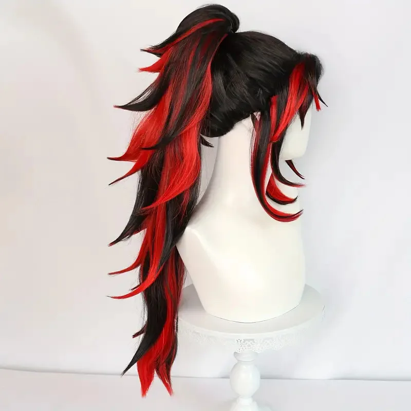 Perruque de Cosplay Synthétique à Mèches Noires et Rouges, Coiffure Queue de Cheval, Degré de Chaleur, Accessoire d'Halloween, Anime Tsugikuni Yoripiercplay