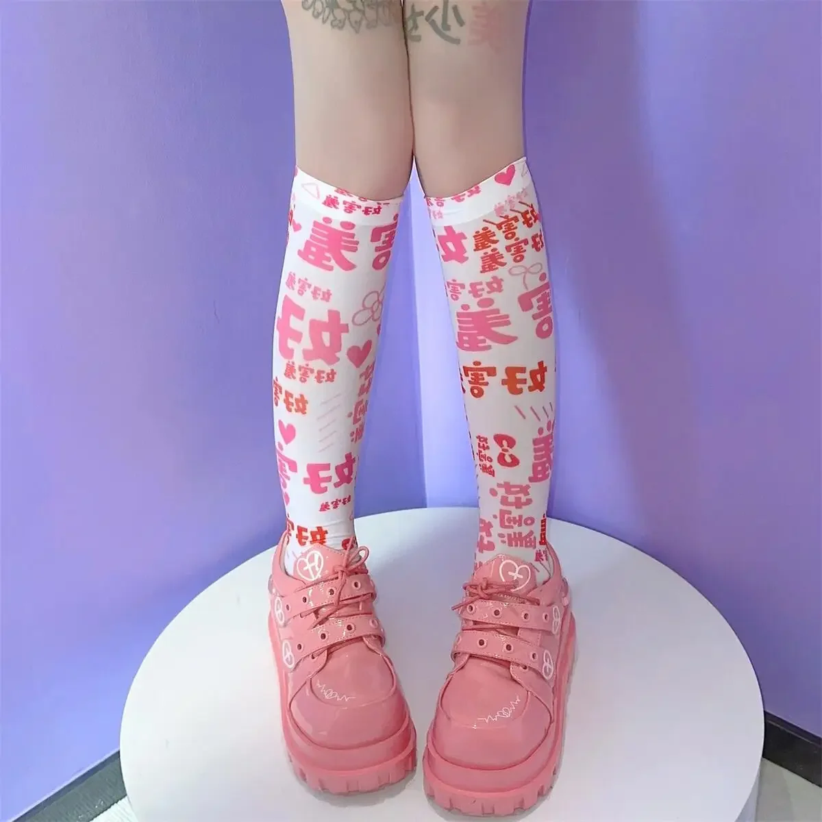 New Hot Girl Text Printing Socks Streetwear Girls Thin Leg White Sweet Cute Pink Y2K Harajuku Lolita Knee JK Socks