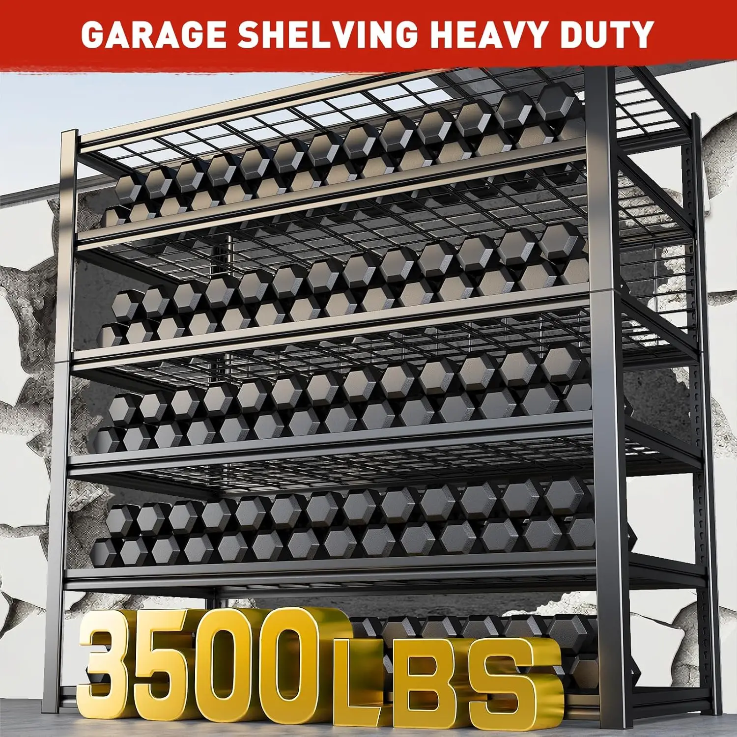 84インチ高さのガレージ棚、6段収納棚、耐荷重3500ポンドの頑丈なガレージ棚、幅48インチの調節可能なガレージ棚、金属製棚·大特価