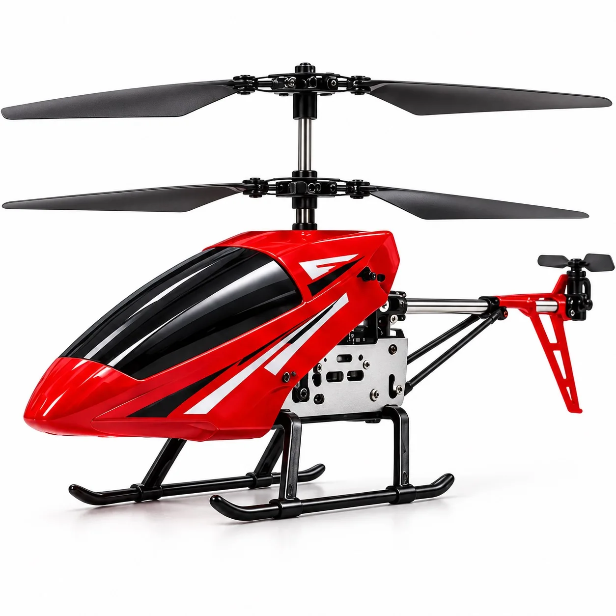 Large 3.5CH RC Helicopter, Alloy Remote Control Aircraft Model with LED Lights and Coaxial Rotors, Single Battery Set - C Red